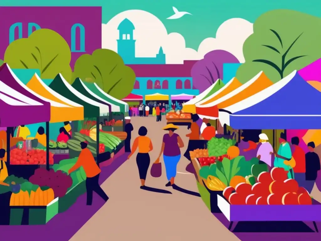 Mercado de agricultores vibrante y colorido Alimentos energéticos en vibrante mercado con frutas y verduras frescas