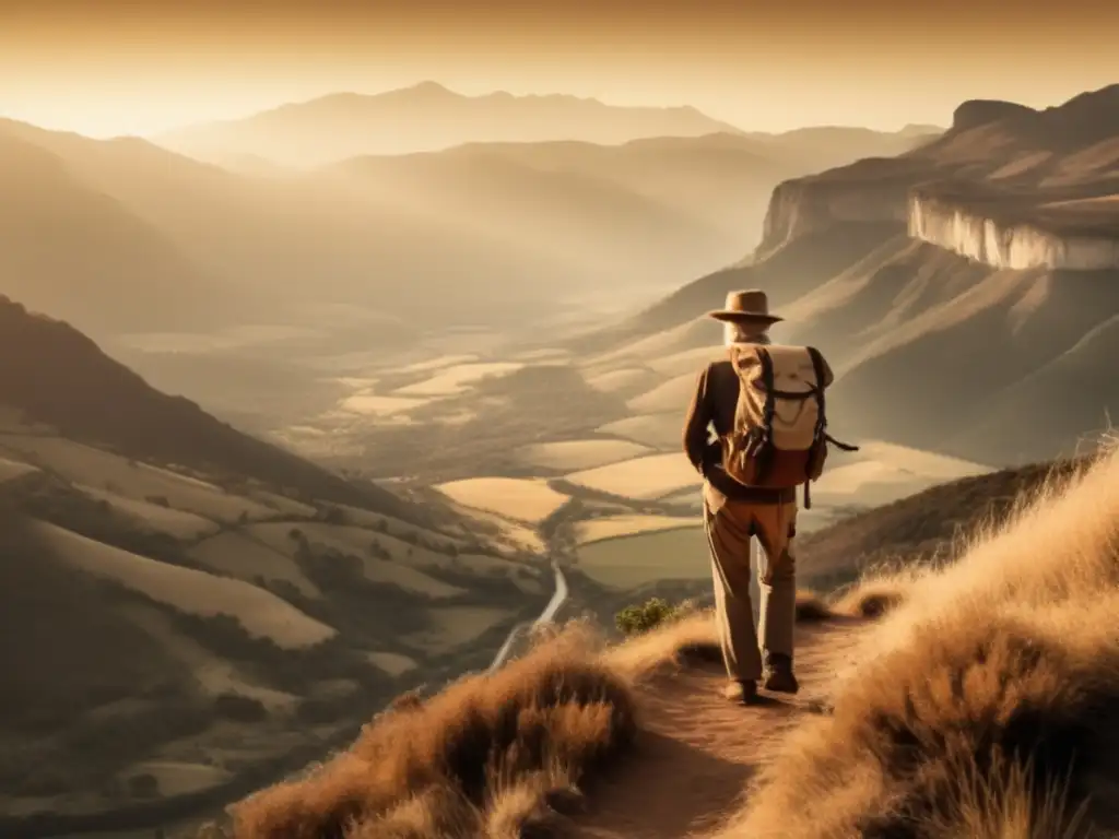Viaje sin límites y ahorre Un aventurero senior en el borde de un acantilado, admirando un paisaje impresionante