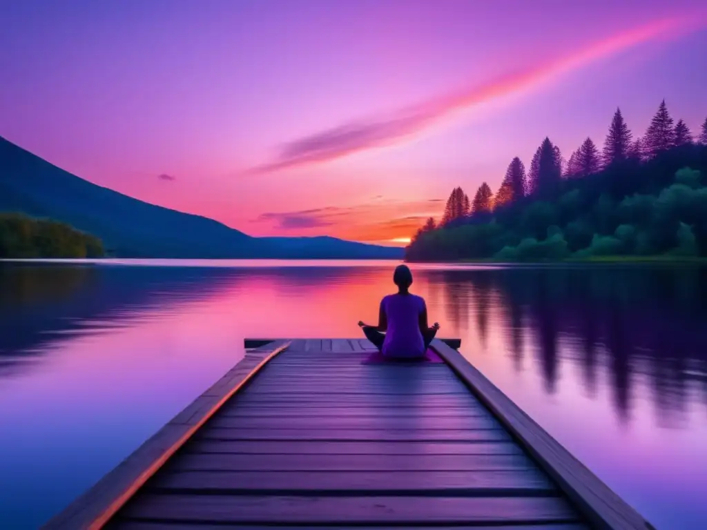 Atardecer sereno sobre lago: meditación y tranquilidad Beneficios del mindfulness en la jubilación: Retiro sereno y en armonía con la naturaleza y la meditación