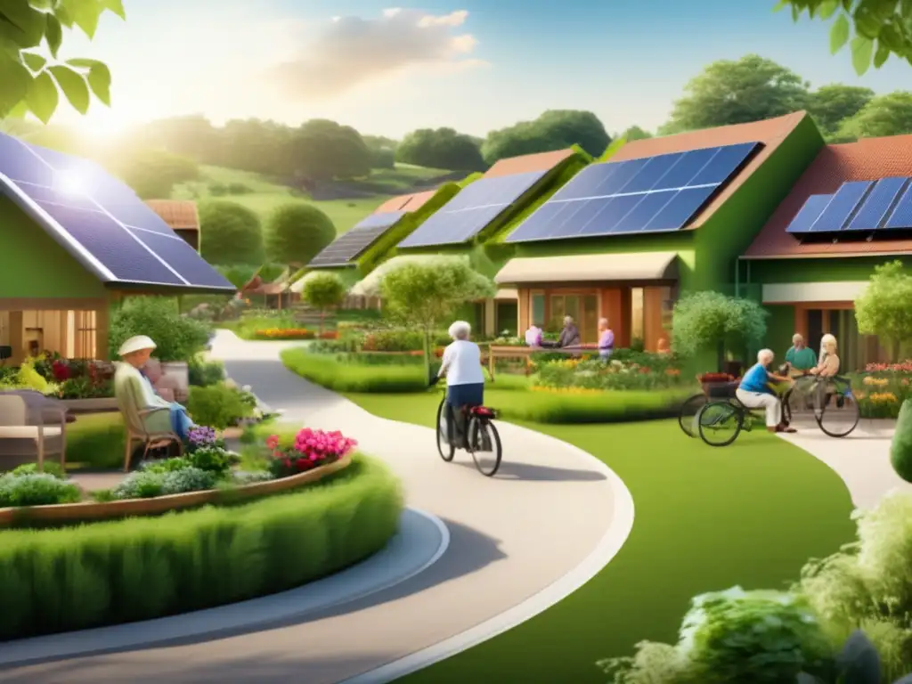 Comunidad sostenible y tranquila en la naturaleza Beneficios de jubilación sostenible en comunidad ecofriendly