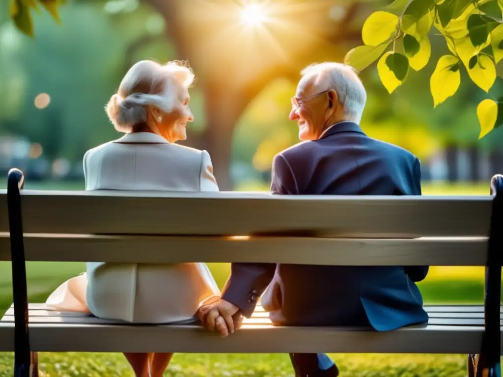 Amor y compromiso en la vejez Derechos de pensión de jubilación en divorcio con una pareja de ancianos en un parque