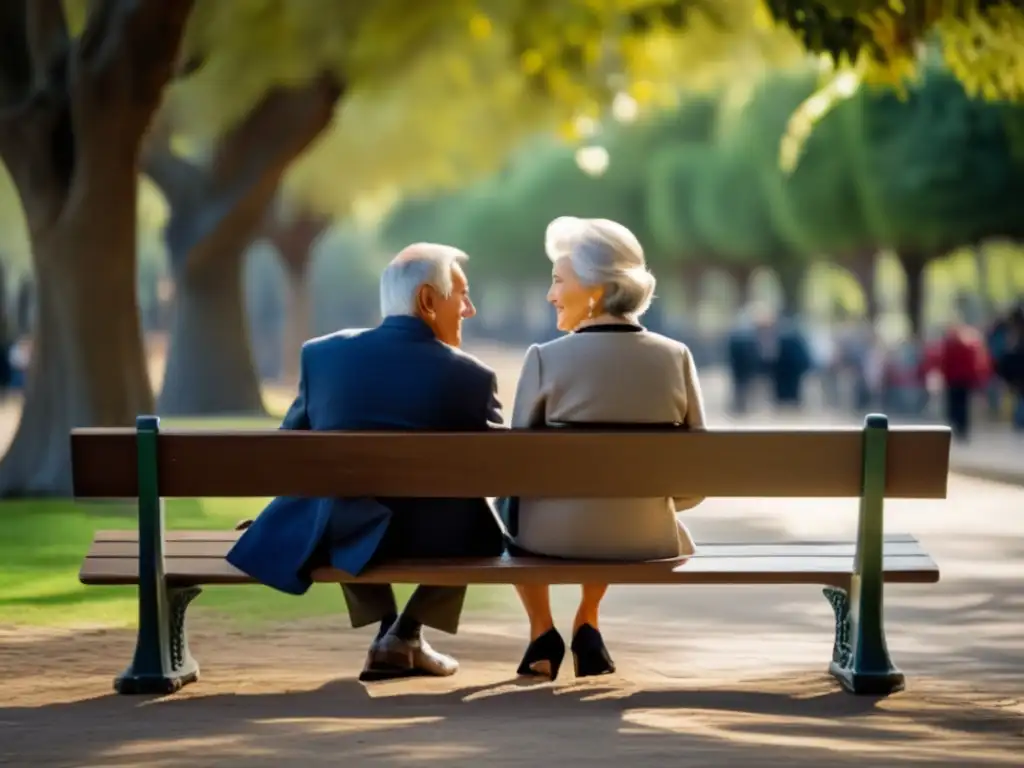 Pareja disfrutando de jubilación Diferencias jubilación por edad mínima y jubilación anticipada: Pareja mayor feliz en parque otoñal