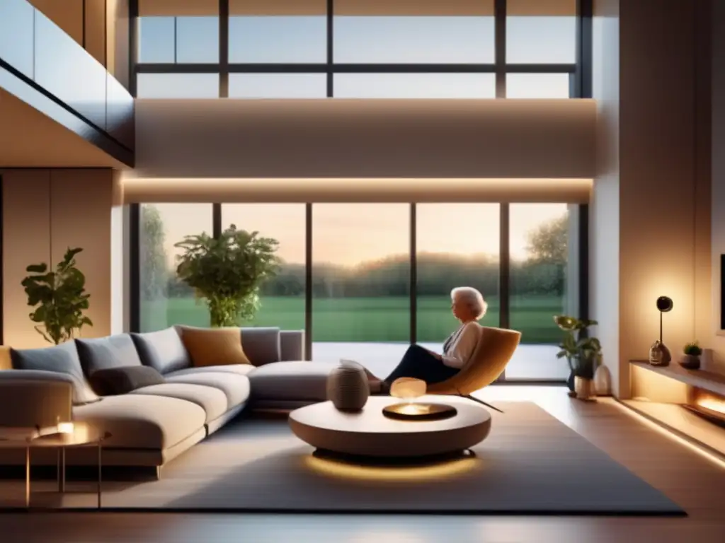Sala de estar elegante en hogar automatizado Domótica para jubilados: Simplificando la vida en casa mediante tecnología