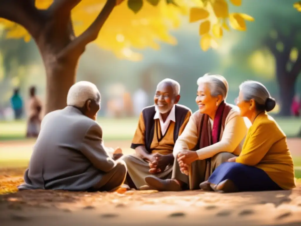 Conversación y camaradería entre adultos mayores en el parque Discriminación edadista en jubilados: Combatiendo derechos ignoreados