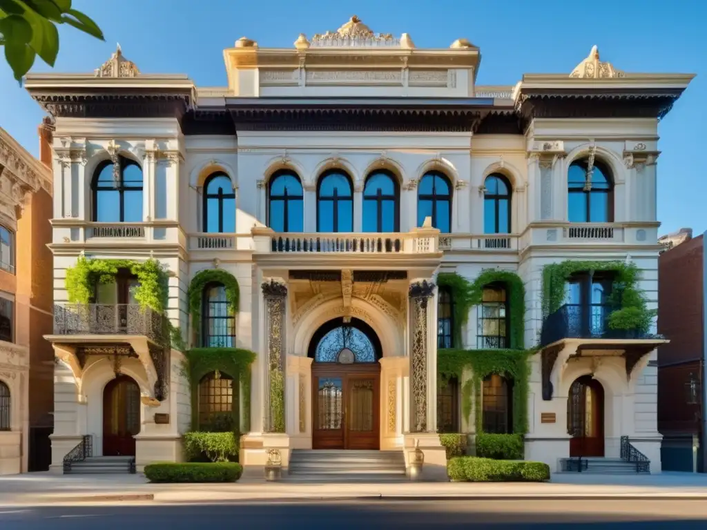 Edificio histórico restaurado con detalles arquitectónicos impresionantes Edificio histórico restaurado con detalles arquitectónicos, rodeado de naturaleza y jardines tranquilos