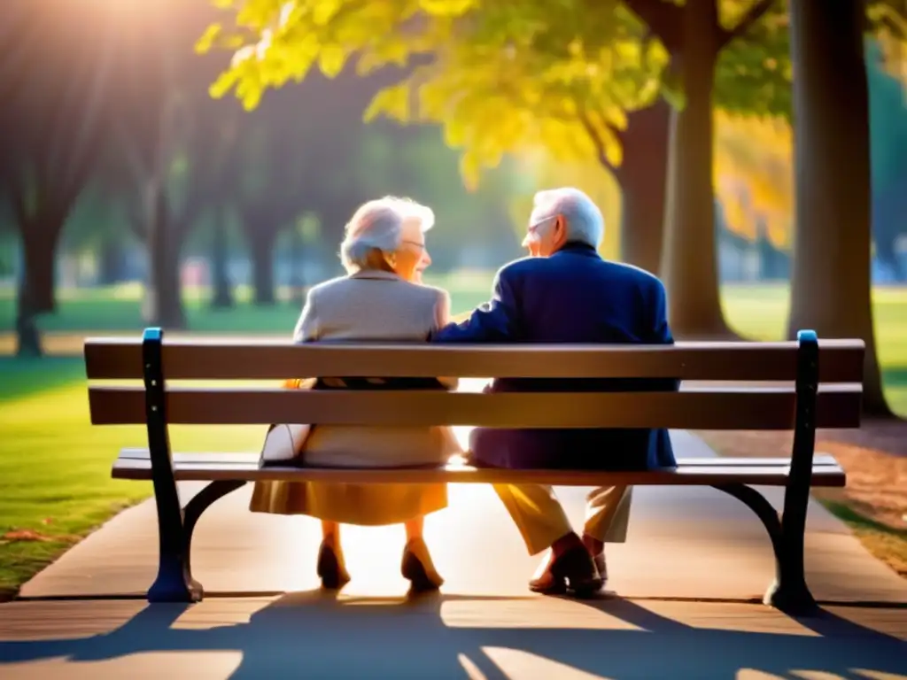 Amor y conexión en la vejez Comunicación efectiva en la tercera edad: consejos para mejorar el diálogo - Pareja mayor en sepia en un banco del parque, sonriendo y hablando