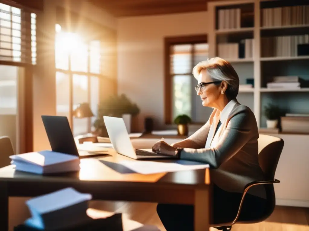 Emprendedor enfocado en planificación financiera Emprendedor autónomo trabajando en planificación financiera jubilación (110 caracteres)