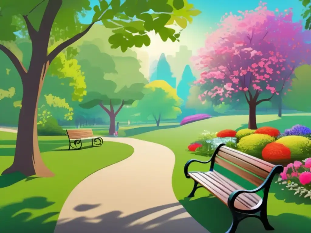 Retiro activo y sereno en el parque Escena de parque pintoresco y sereno en día soleado