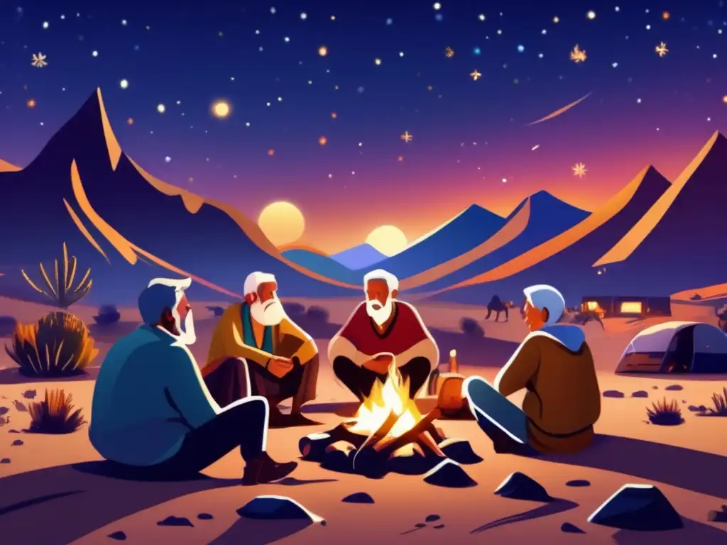 Retirados nomadas alrededor de fogata Estrategias jubilación nómada presupuesto viajar: Retirados nómadas disfrutan de la camaradería alrededor de una hoguera en el desierto