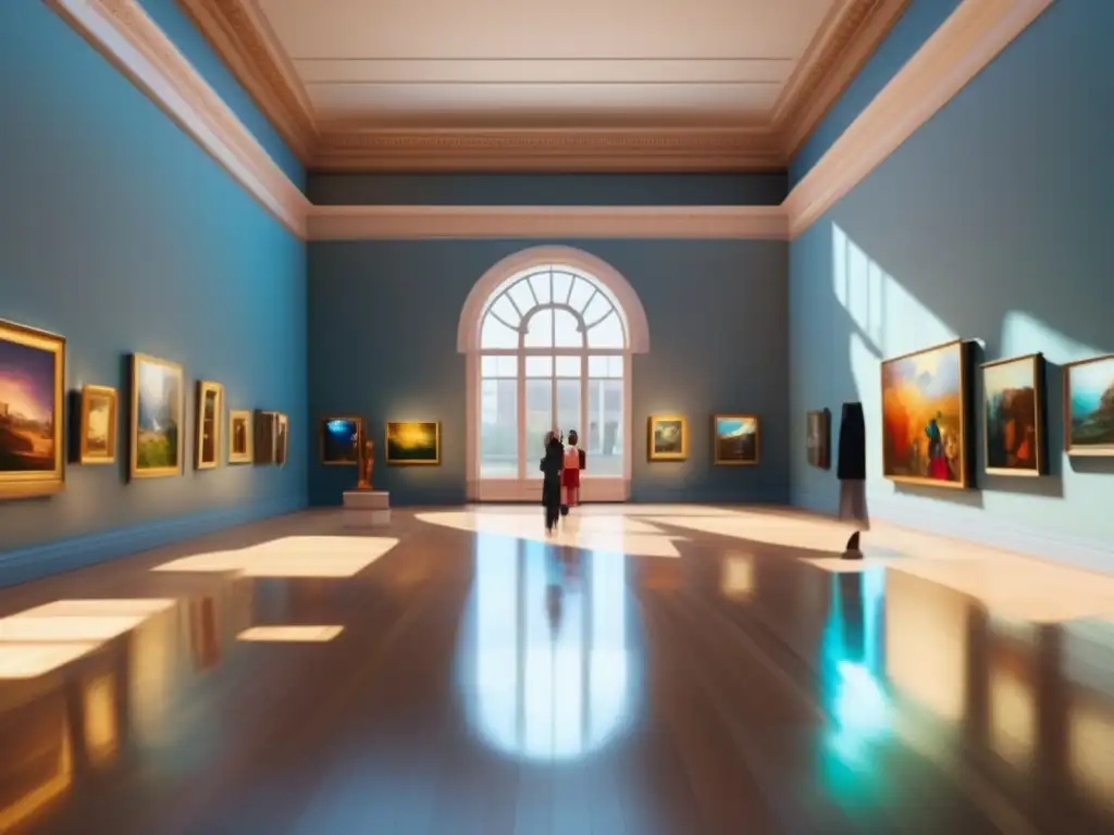 Galería de arte virtual con obras diversas Experiencias culturales en línea para jubilados en una galería virtual con obras de arte vibrantes y diversas