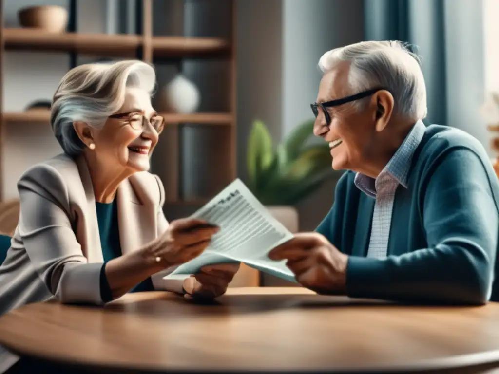 Pareja mayor discutiendo planificación financiera para jubilación Planificación financiera para la jubilación segura: imagen detallada de parejas mayores discutiendo