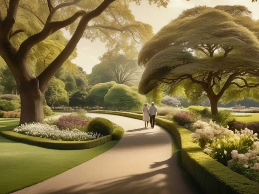 Pareja disfrutando de la naturaleza en un parque tranquilo Imagen: Pareja caminando en parque idílico con lago y naturaleza - Planificación financiera para la jubilación sin tabaco