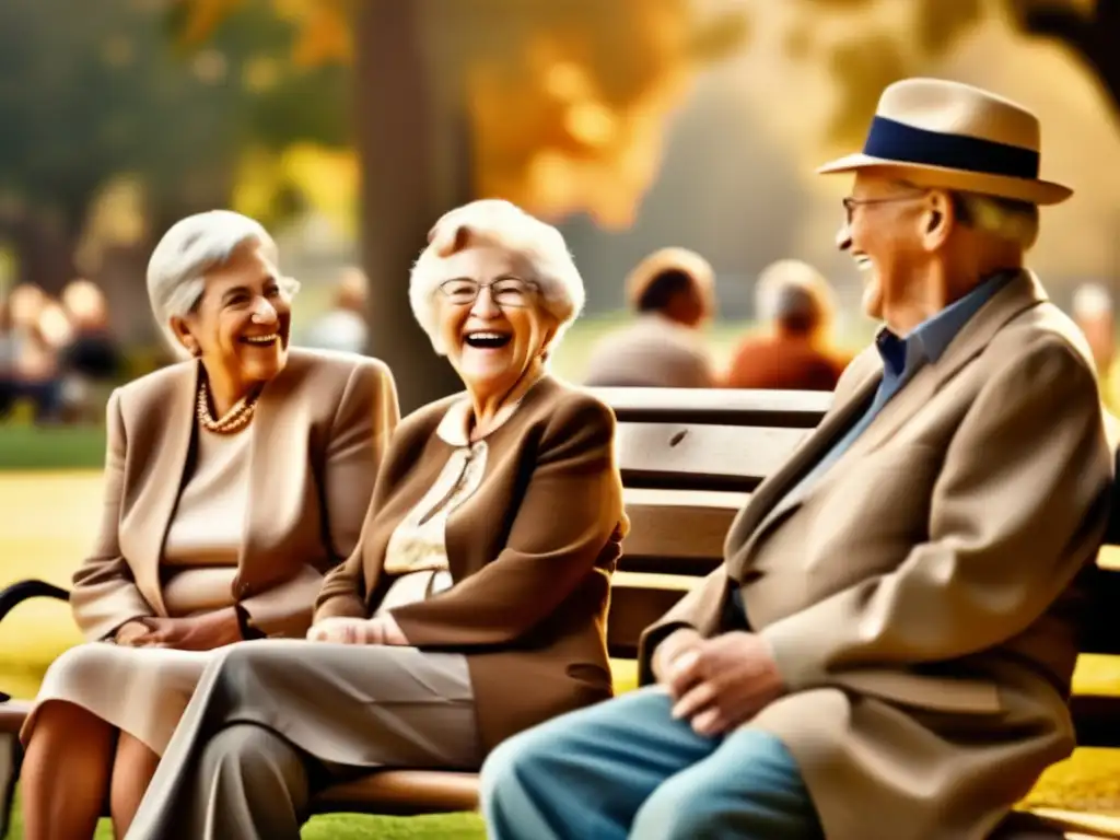 Conversaciones de sabiduría y amistad en el parque Imagen de personas mayores en un banco del parque, conversando y riendo