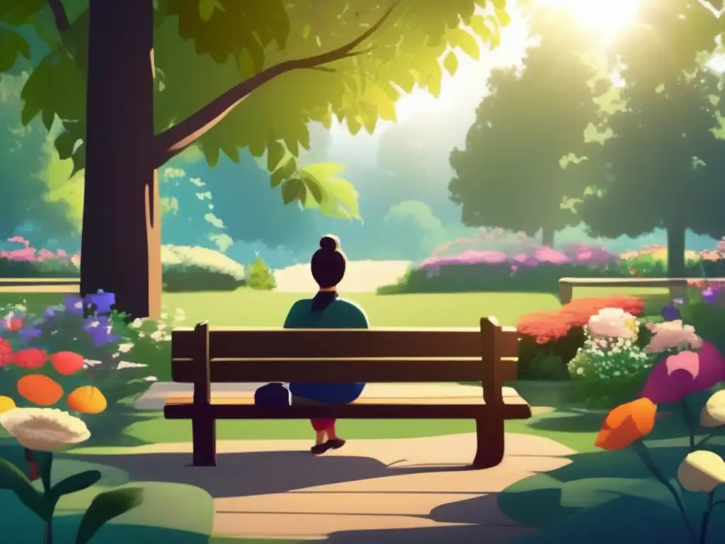 Imagen de jardín tranquilo con flores y terapias alternativas para jubilación saludable