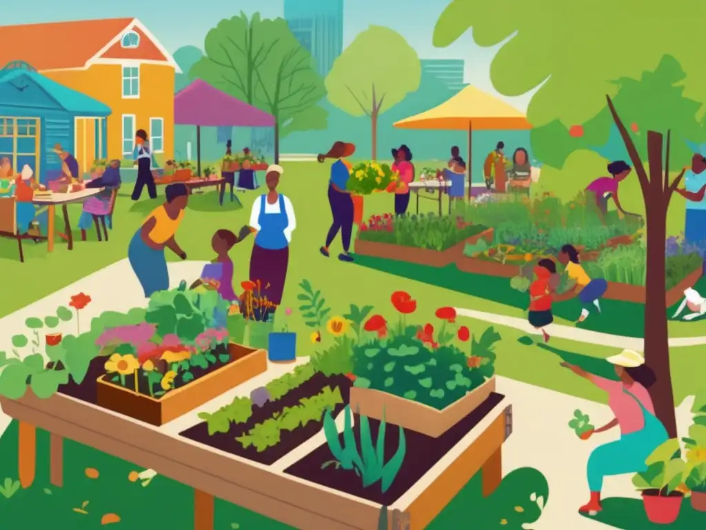 Jardín comunitario vibrante y colaborativo Importancia de la colaboración comunitaria en la longevidad: vibrante jardín comunitario con actividades colaborativas