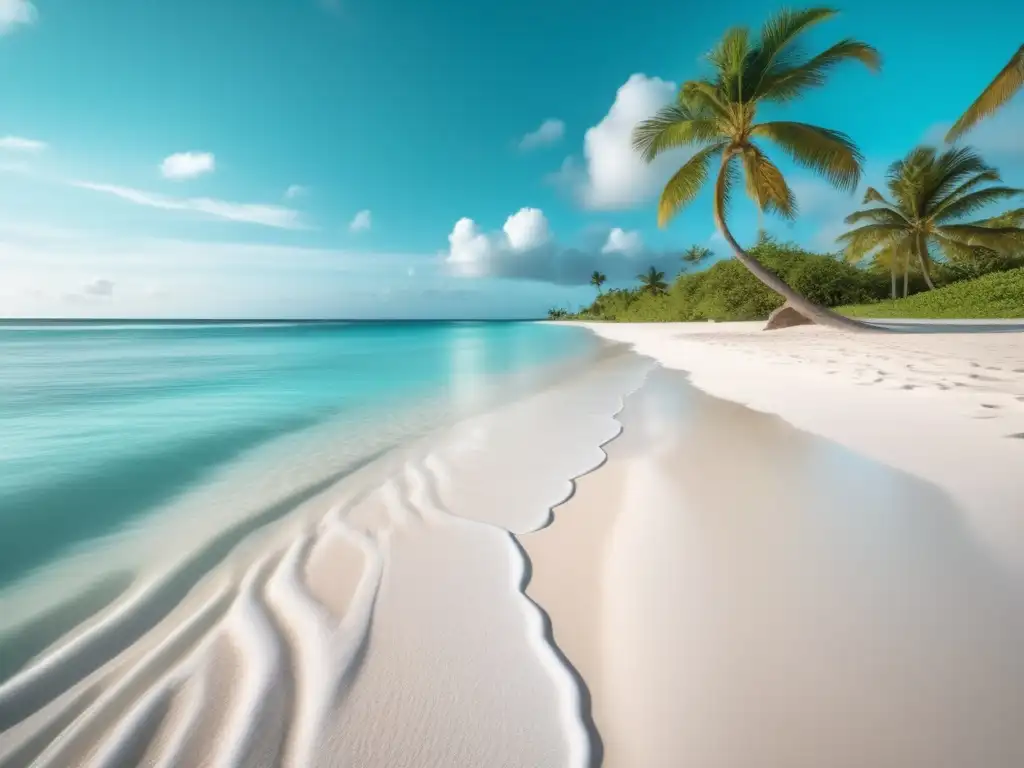 Playa serena en el Caribe Jubilación en el Caribe: Islas más atractivas - Imagen: Playa serena con aguas turquesas, arena blanca y palmeras