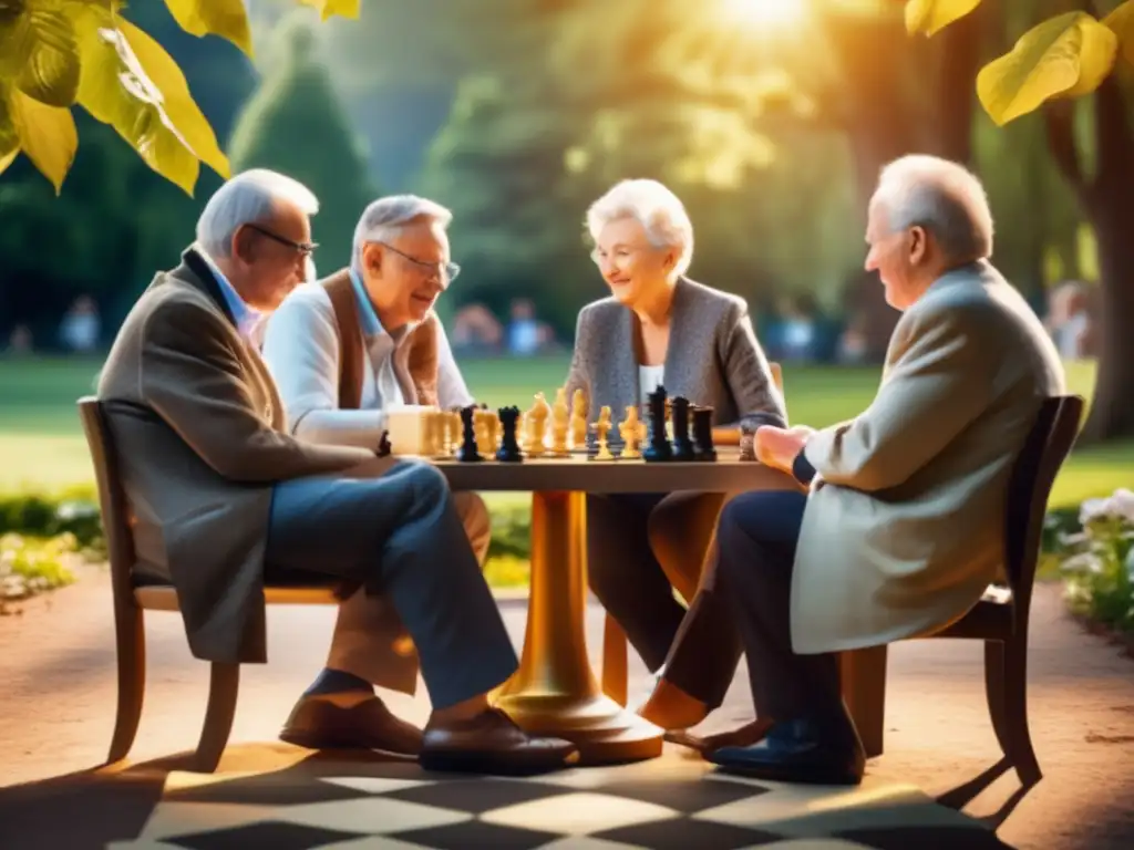 Juego de ajedrez en el parque Juegos mentales para jubilados: Partida de ajedrez en el parque