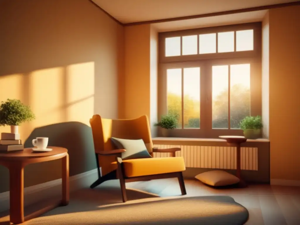 Un rincón de lectura acogedor en una residencia de retiro Lectura digital en la jubilación: un rincón acogedor en tonos sepia, con una silla cómoda, una taza de té y dispositivos para leer