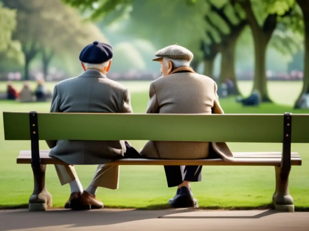 Pareja en un parque tranquilo Leyes de Jubilación que Cambian Futuro: Pareja de ancianos disfrutando tranquilamente en un parque pintoresco