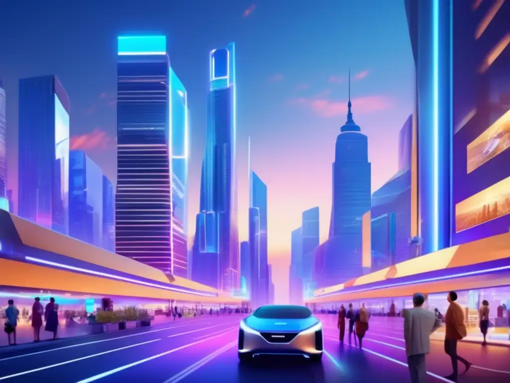 Modalidades de jubilación en la era digital: Futurista ciudad a sepia con rascacielos digitales y jubilados tecnológicos