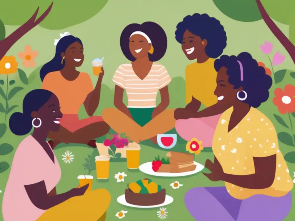 Mujeres diversas disfrutando de un picnic en el parque Mujeres diversas disfrutando de un picnic en un parque, representando las modalidades de jubilación para mujeres