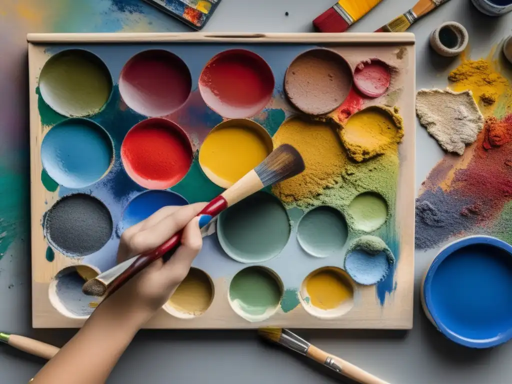 Paleta de colores y arte expresivo Paleta de artista con colores vibrantes y pinceles, paisaje sereno y técnicas de pintura y dibujo para principiantes