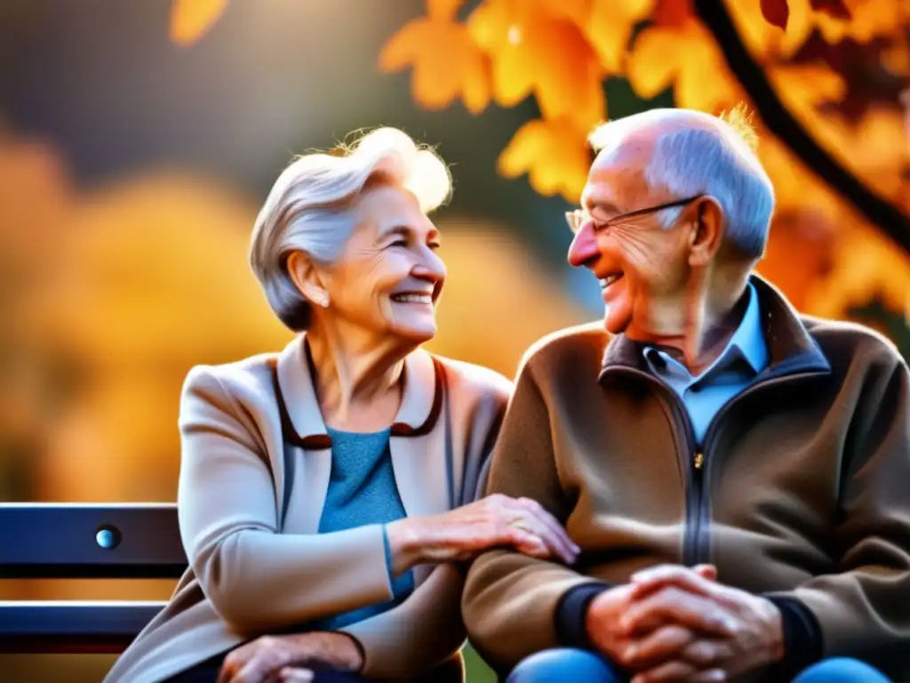 Pareja feliz en el parque Pareja anciana disfrutando del otoño y la jubilación