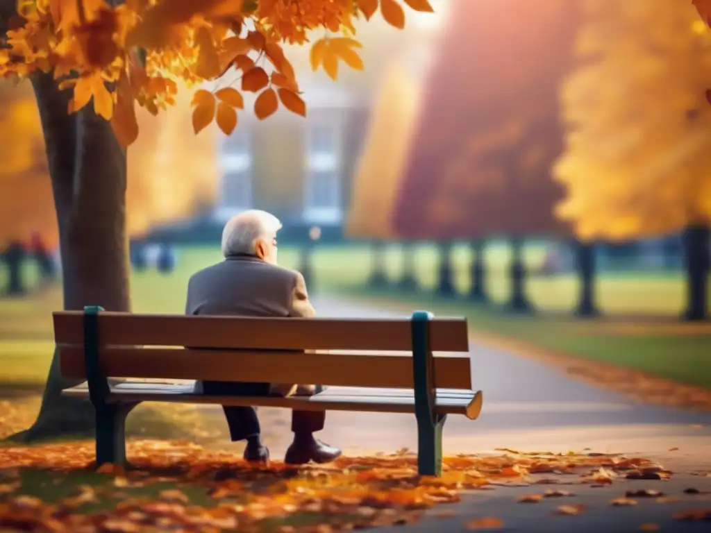 Pareja feliz en parque de otoño Pareja de ancianos felices en un parque otoñal rodeados de personas en actividades sociales