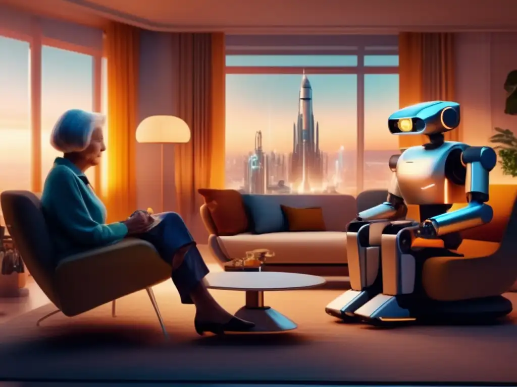 Pareja mayor disfrutando de la tecnología robótica avanzada Pareja de ancianos disfrutando de la planificación de jubilación con robots