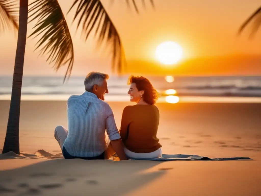 Pareja disfrutando de la playa al atardecer Pareja disfrutando del atardecer en la playa - Modalidades de retiro joven y viaje