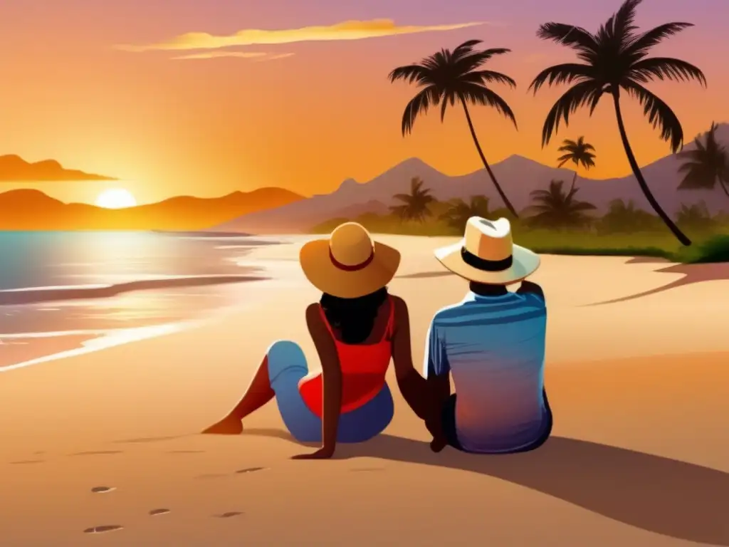 Pareja madura disfrutando del atardecer en la playa Pareja madura disfrutando de la playa al atardecer, evocando la jubilación para viajar después de los 60