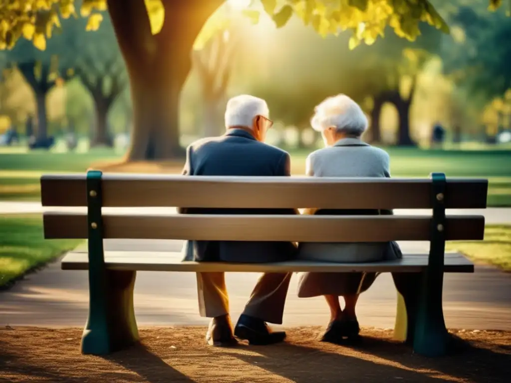 Pareja de ancianos en el banco del parque Pareja mayor en banco del parque, manos unidas, filtro sepia