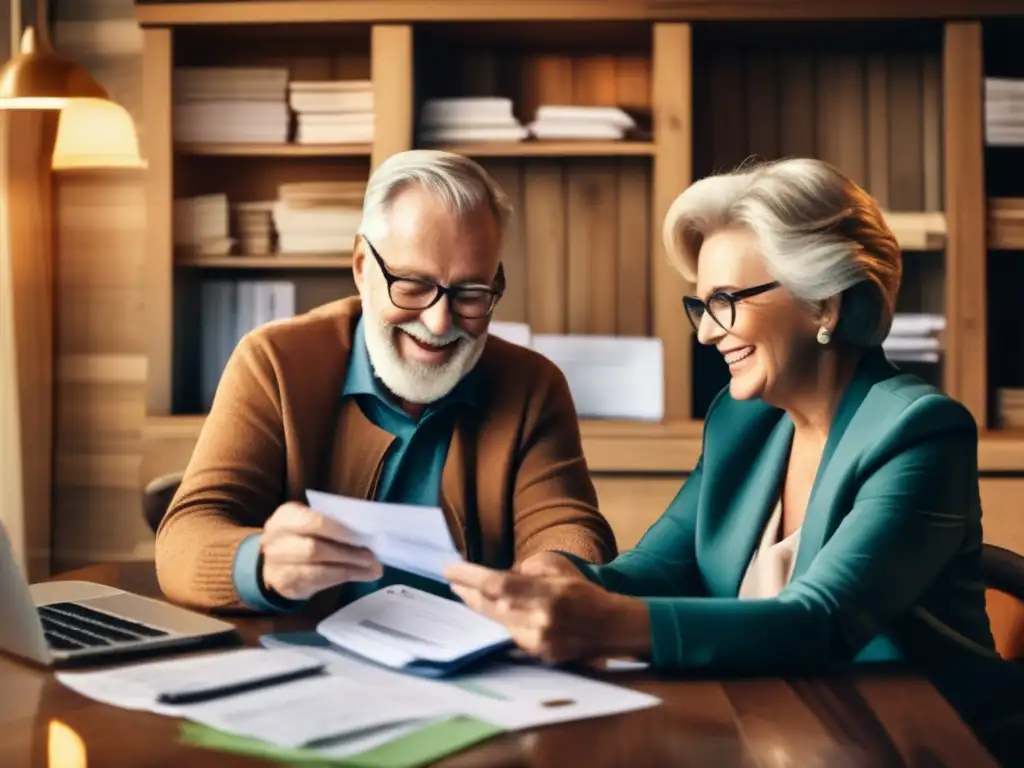 Pareja de ancianos planificando sus finanzas Pareja mayor planificando finanzas con app de seguimiento de gastos para jubilados