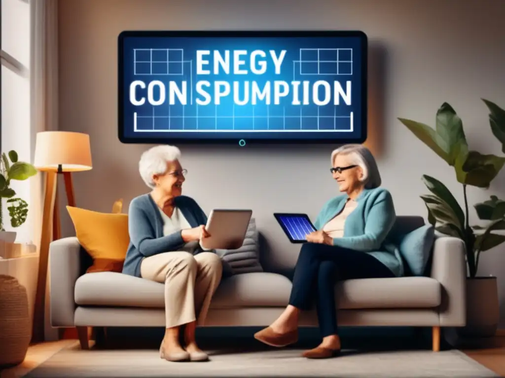 Pareja de jubilados implementando soluciones de eficiencia energética Pareja mayor implementando soluciones eficiencia energética en su hogar: confort, sostenibilidad, participación activa