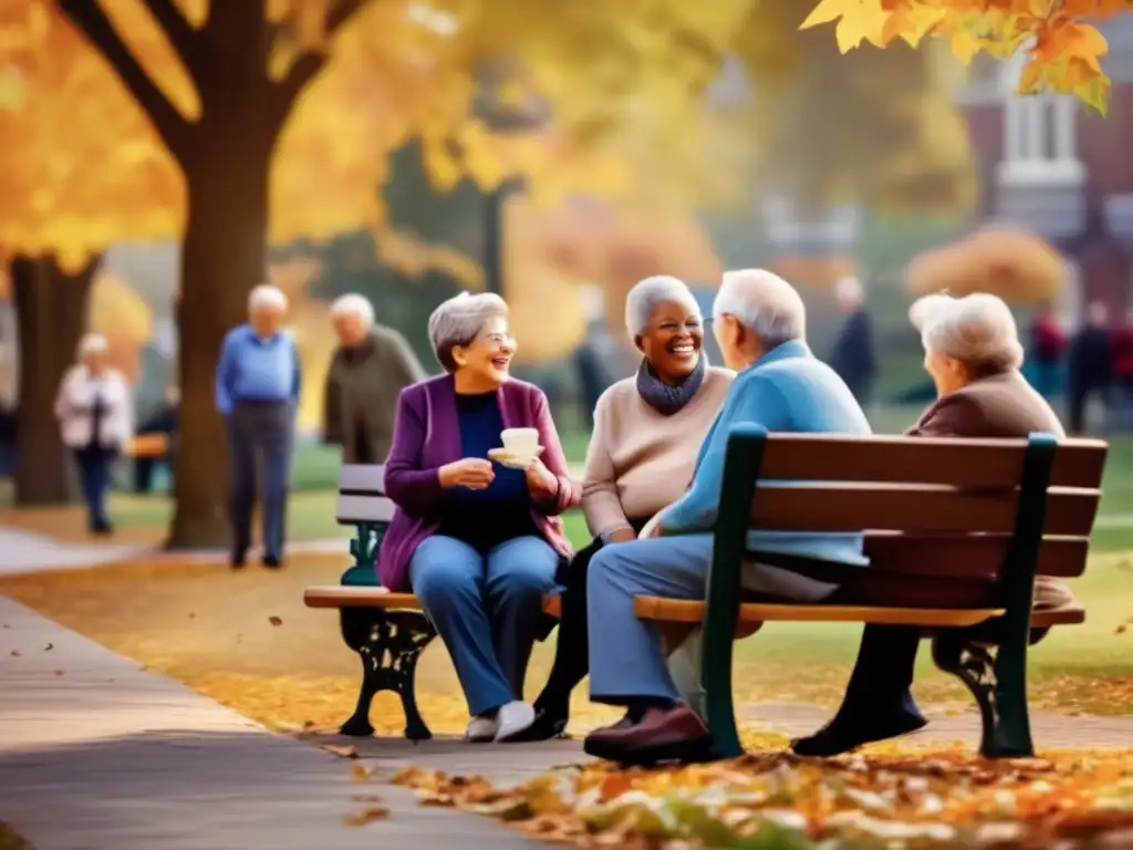 Retiro en el parque: Conversaciones y camaradería Retirados en parque, conversaciones animadas