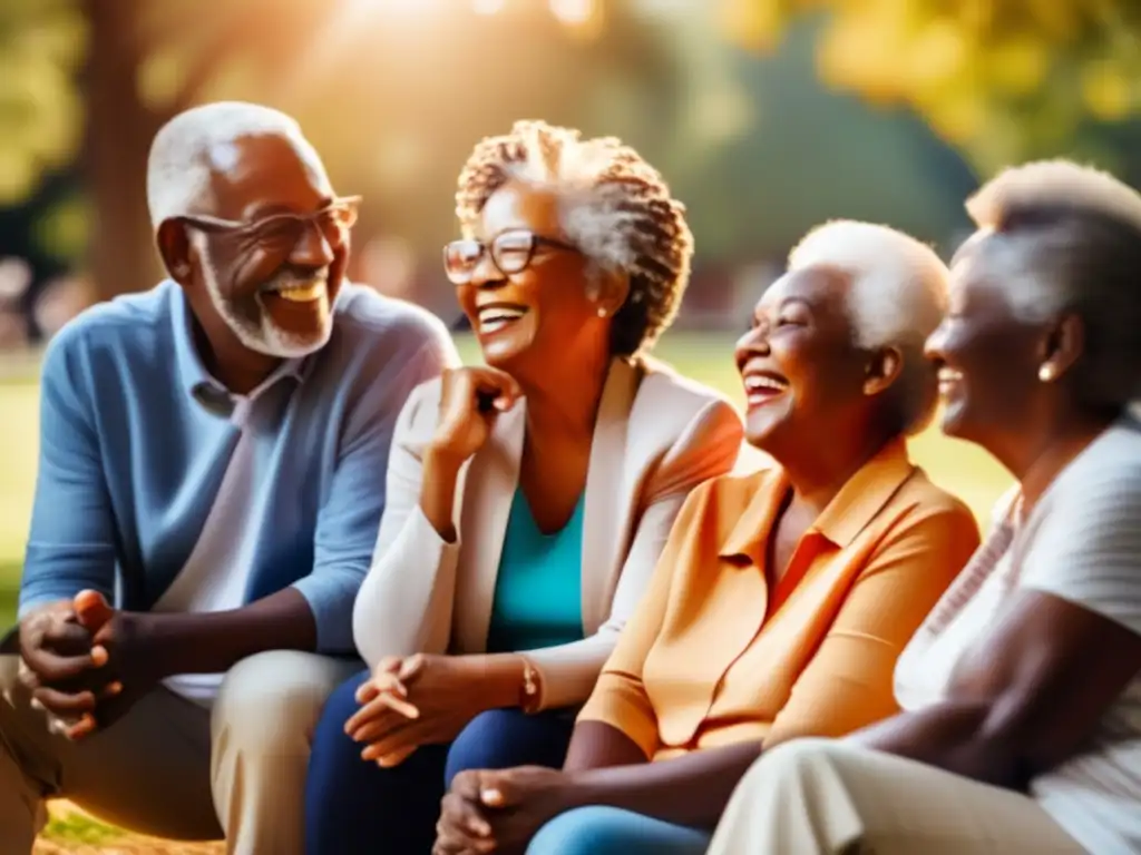 Conexiones en la tercera edad Retirados disfrutando en el parque, creando redes sociales en la jubilación