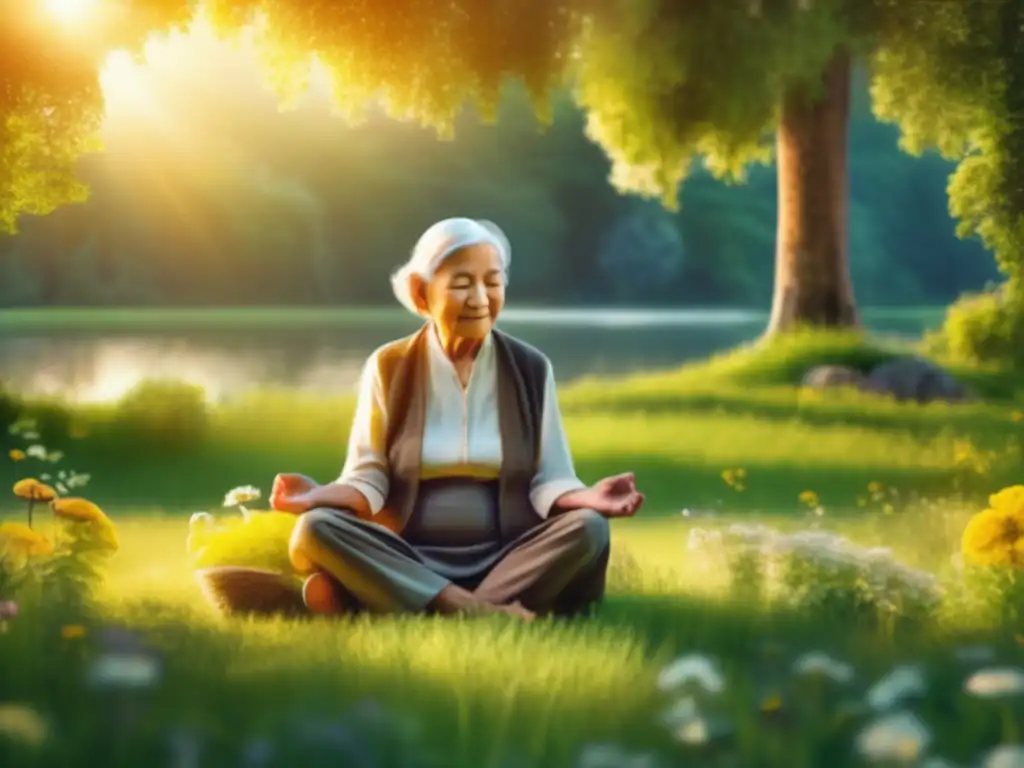 Retiro en paz en la naturaleza Persona mayor disfrutando de la naturaleza, reflejando la paz y los beneficios del mindfulness en la jubilación