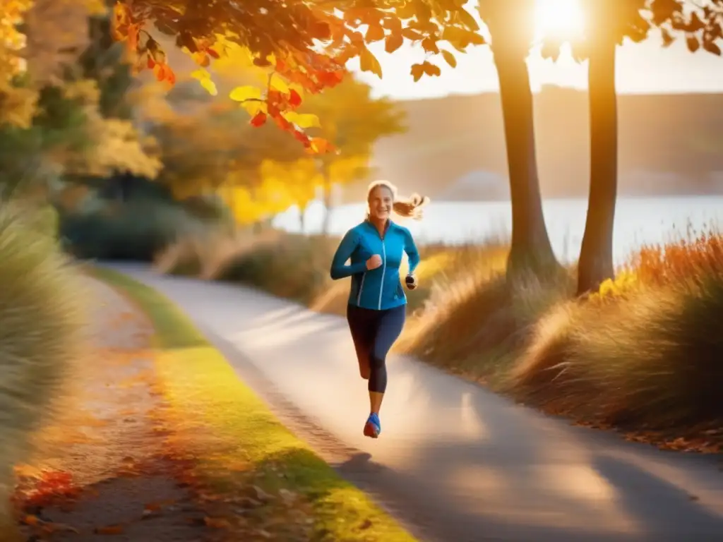 Persona activa disfrutando de la naturaleza Persona de mediana edad realizando ejercicio en un sendero costero rodeado de naturaleza, promoviendo factores de salud en la jubilación