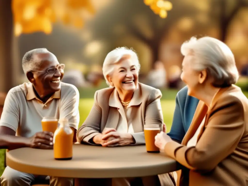 Conexión y alegría en la tercera edad Personas mayores disfrutando de actividades sociales en el parque - Planificación de proyectos sociales en la jubilación