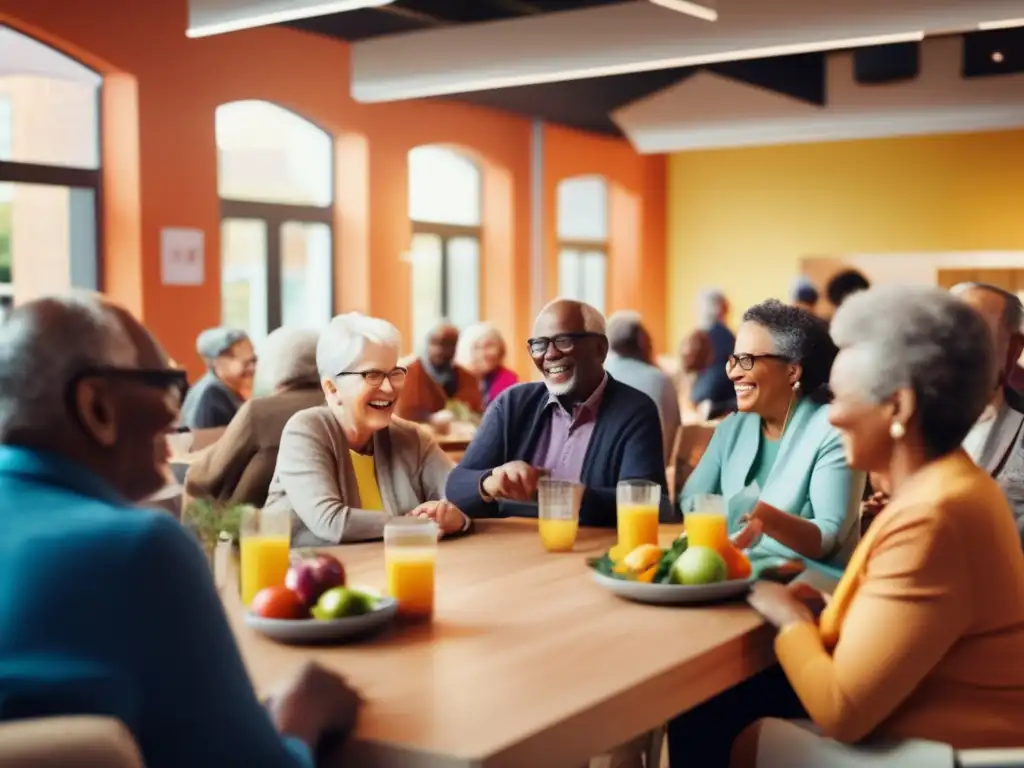 Actividades de la economía colaborativa para adultos mayores Personas mayores en espacio comunitario vibrante, participando en economía colaborativa y planificación de jubilación
