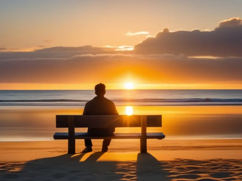 Atardecer sereno en playa - Playa al atardecer con figura contemplando el horizonte - Planificación de jubilación personalizada