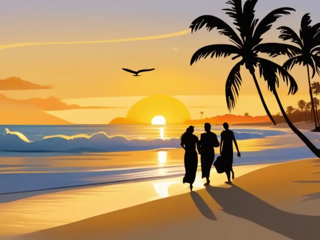 Playa al atardecer con voluntarios Playa al atardecer con voluntarios en jubilación - Voluntariado internacional y altruismo