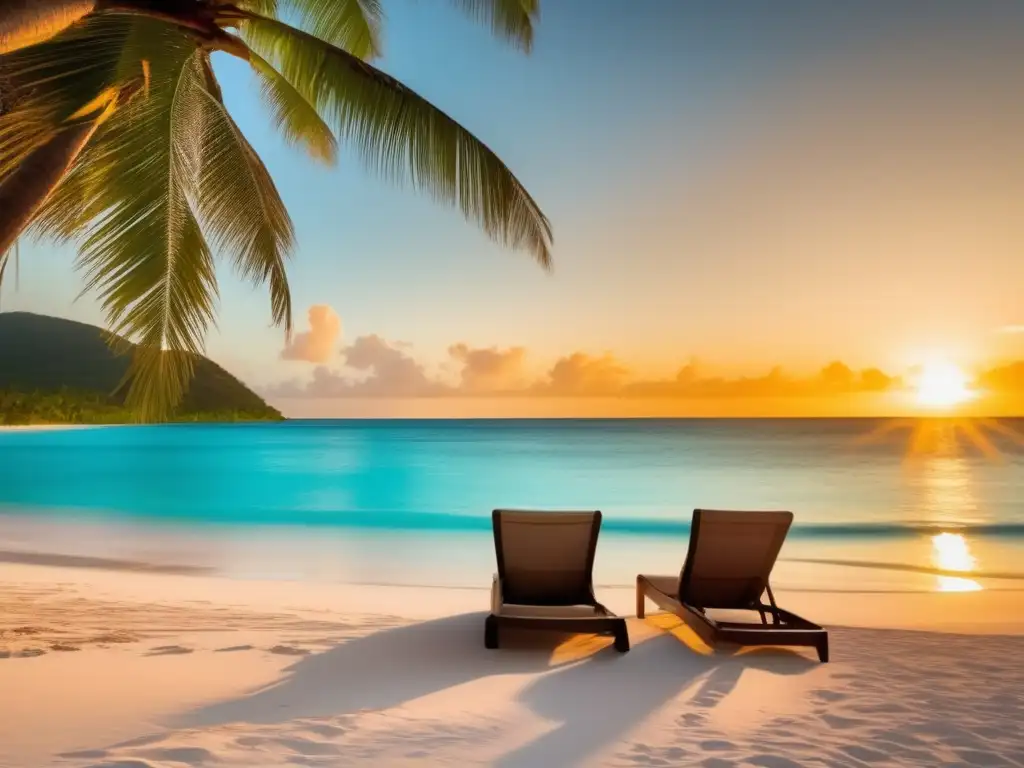 Atardecer en playa caribeña Jubilación en el Caribe: Playa idílica al atardecer