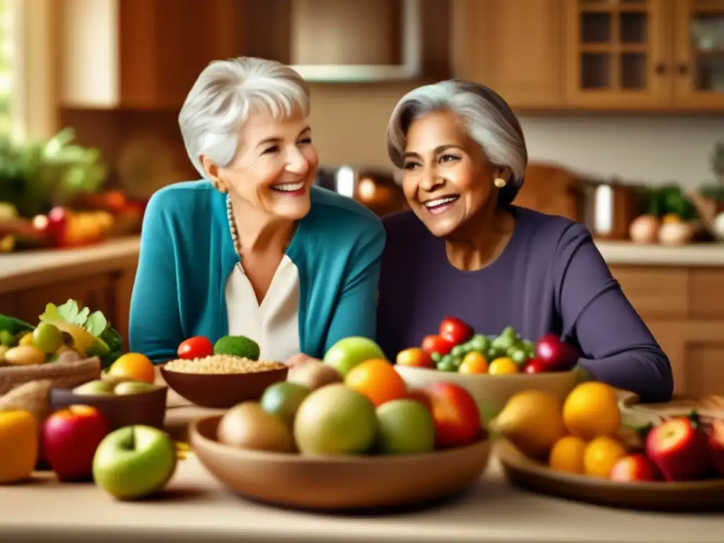 Abuelo y nieto compartiendo comida saludable Preparativos para visitas de nietos: abuelo y nieto disfrutan de una comida saludable y equilibrada en una acogedora cocina