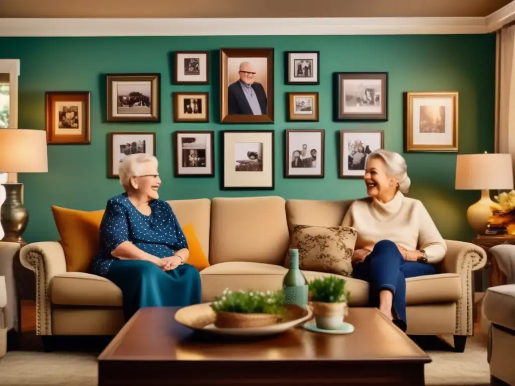 Hogar familiar lleno de amor y recuerdos Sala de estar acogedora con decoración vintage y familia reunida: Preparativos para visitas de nietos en el hogar