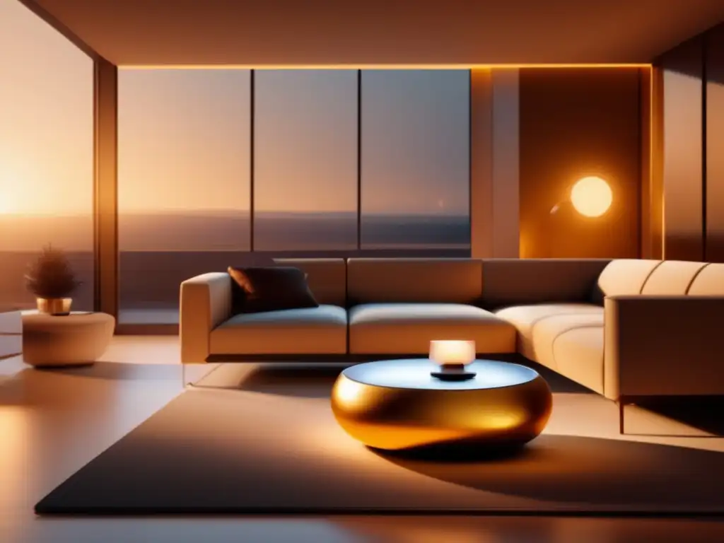 Sala de estar automatizada para el retiro Tecnologías para una jubilación independiente y automatizada: Sala de estar sepia con asistente virtual y dispositivos inteligentes