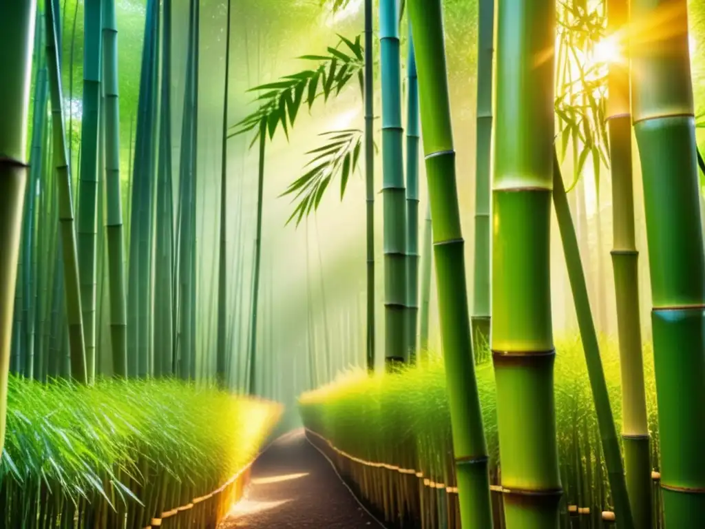 Terapias Alternativas para Jubilación Saludable: Bosque de bambú sereno y tranquilo con luz filtrada a través de la densa vegetación