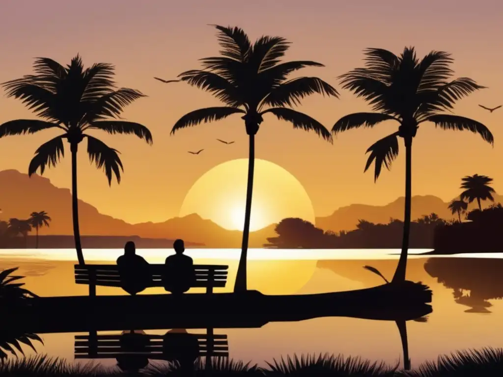 Retiro sereno con RoboAdvisors: seguridad financiera y felicidad Jubilación tranquila con RoboAdvisors: pareja feliz en un atardecer dorado, rodeados de naturaleza serena y seguridad financiera