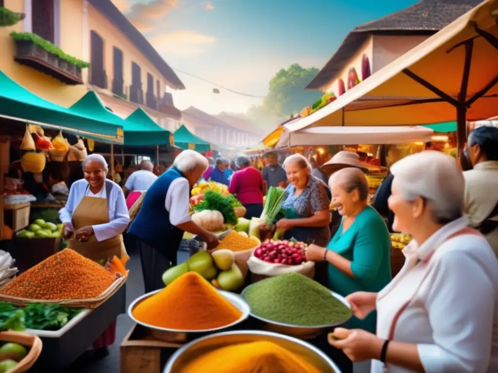 Turismo gastronómico para jubilados en un mercado vibrante con sabores y aromas irresistibles
