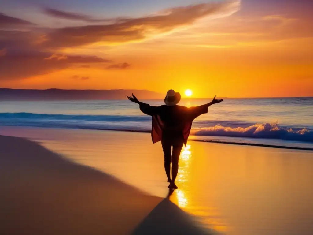 Puesta de sol dorada en la playa Unforgettable sunset on tranquil beach, symbolizing retirement's new horizons & comprehensive planning #PlanificaciónIntegralJubilación